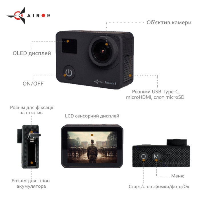 AIRON ProCam 8: Набір екшн камери для тактичних шоломів