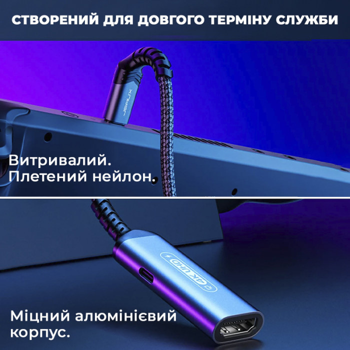 Адаптер USB-C на HDMI 4K@60Hz та USB-C PD JSAUX HB0201