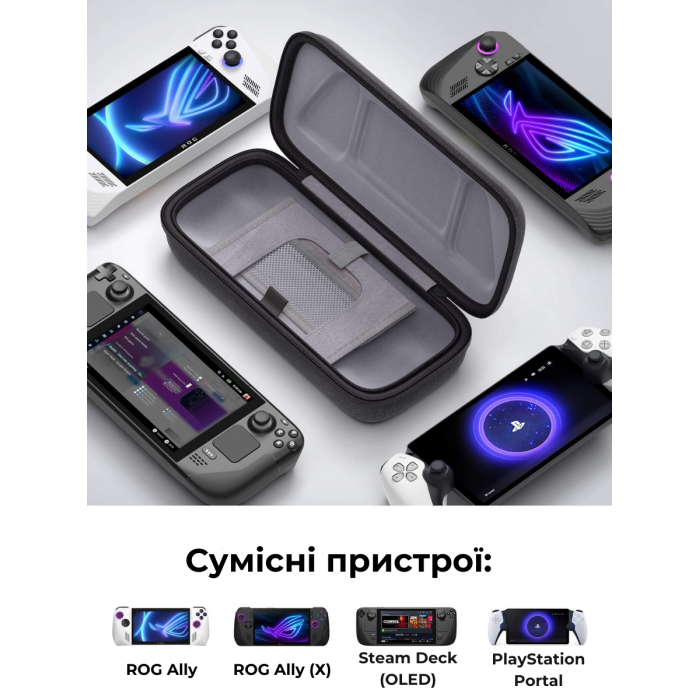 Сумка-чохол JSAUX для Steam Deck \ OLED, ROG Ally, ROG Ally X, Nintendo Switch \ OLED, PlayStation Portal BG0106X сіра