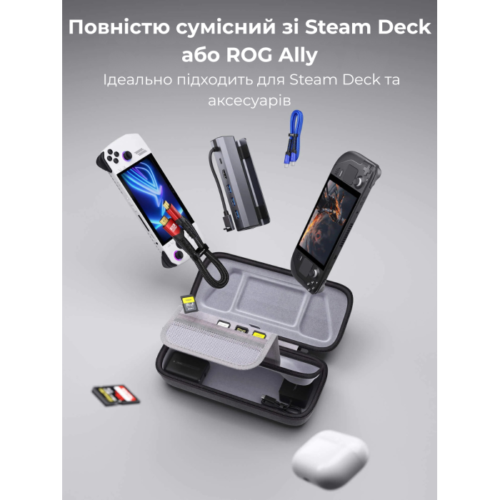 Сумка-чохол JSAUX для Steam Deck \ OLED, ROG Ally, ROG Ally X, Nintendo Switch \ OLED, PlayStation Portal BG0106X сіра