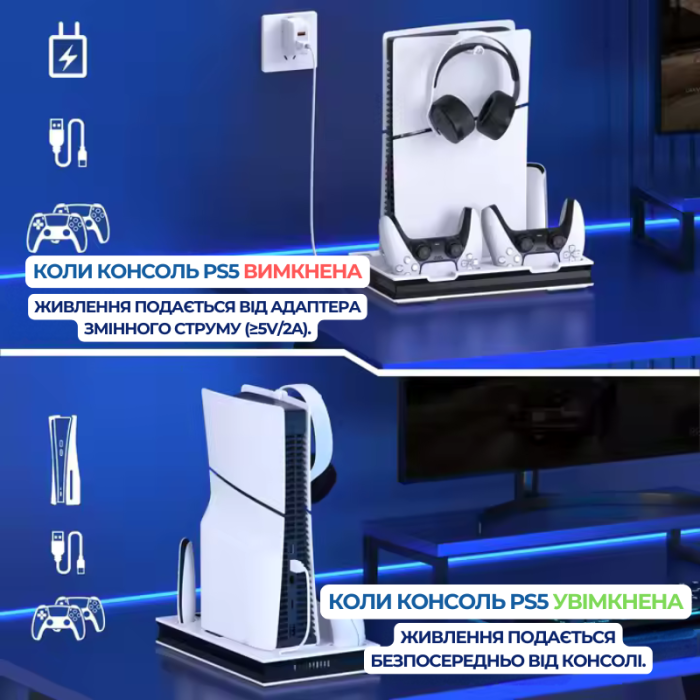 Док-станція для джойстиків PS5 із охолодженням магнітною зарядкою для контролерів PS5 Slim