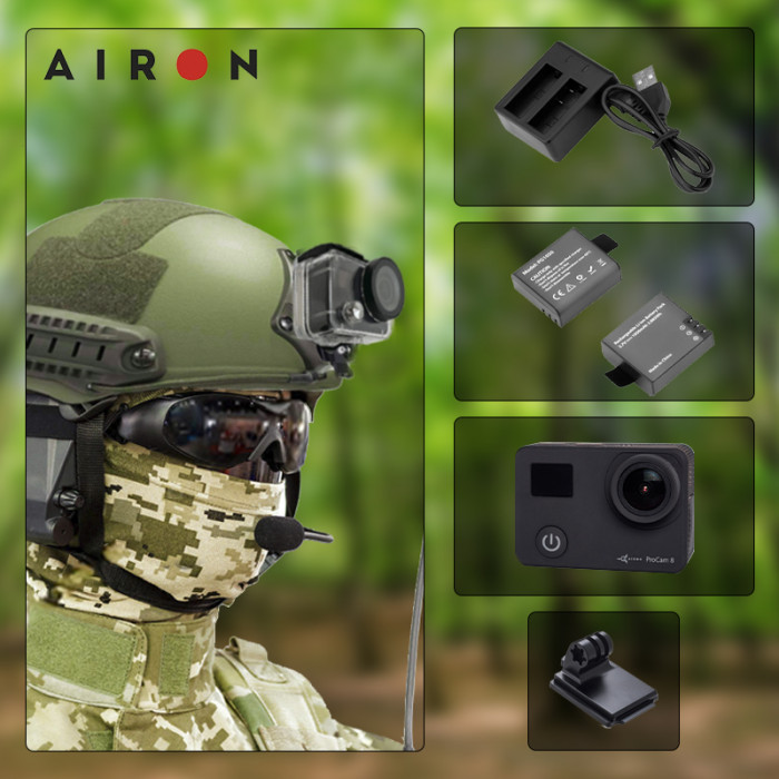 Набор тактичный: экшн-камера AIRON ProCam 8 Black с аксессуарами