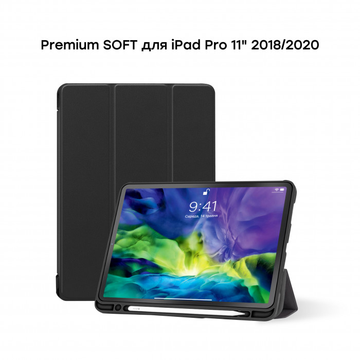Чехол AIRON Premium SOFT для iPad Pro 11" 1-4th Gen 2017-2022 с защитной пленкой и салфеткой Black